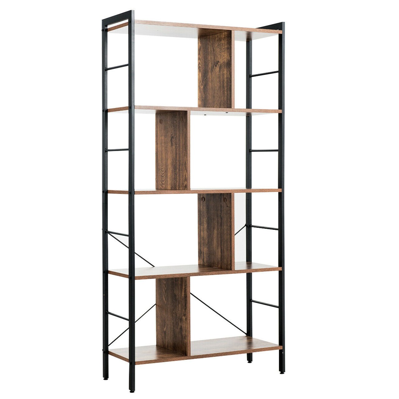 Industrial 4 Tier Bookshelf Open Bookcase with Metal Frame Storage Shelf for Living Room Office Bedroom